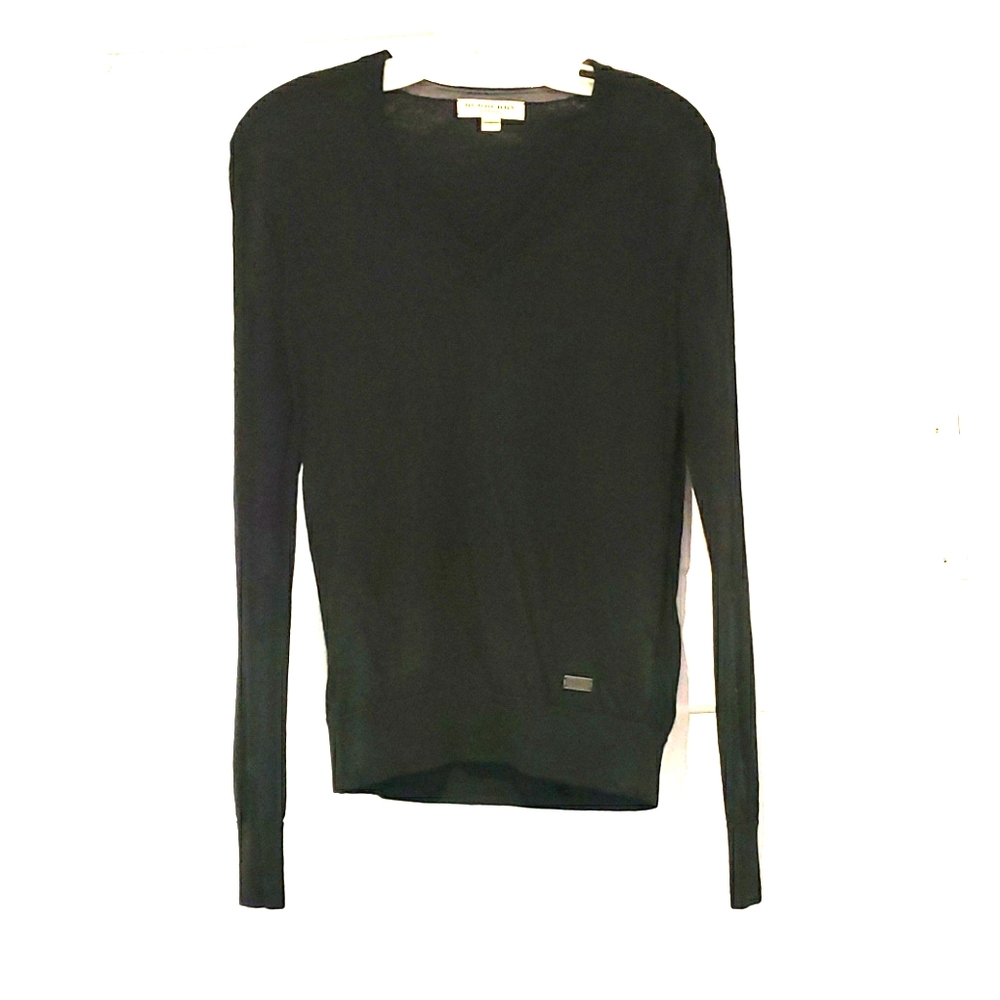 Burberry Merino Wool V-neck Black Sweater